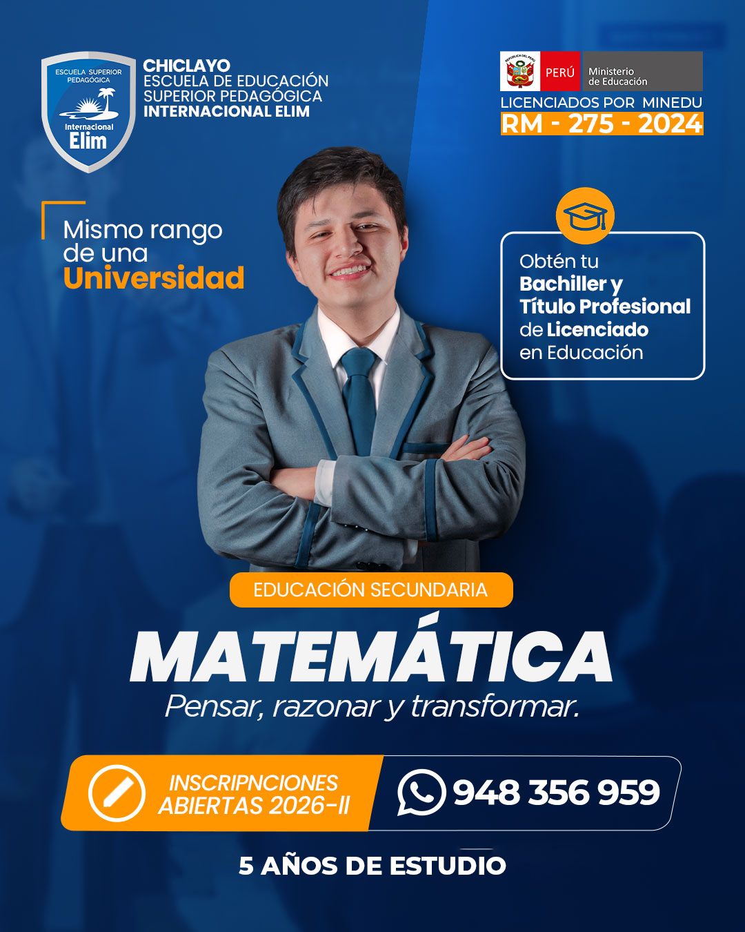Educación Secundaria, especialidad Matemática en la sede Chiclayo